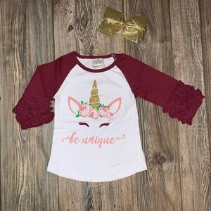 Ruffle-cuff unicorn raglan